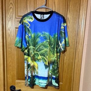 Akademiks Blue and Green Palm Tree Men's Tee